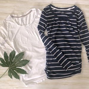 Liz Lange maternity size small 0 2 lot of long sleeve shirts. White and blue.